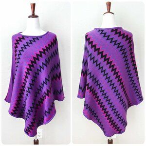 *MISSONI*  Purple Zip-Zag Wool Poncho Coverup - Made in Italy - FAST SHIP!